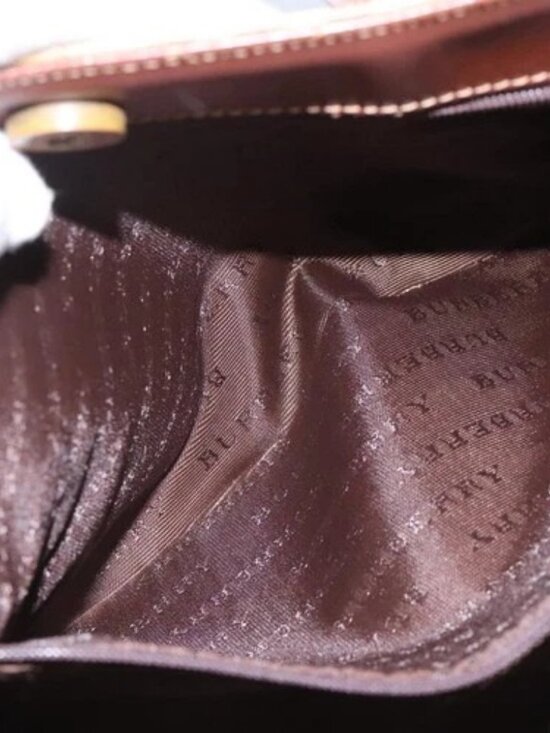 BURBERRY Nova Check Hand Bag PVC Beige Brown gold Auth BD438 - Picture 10 of 15